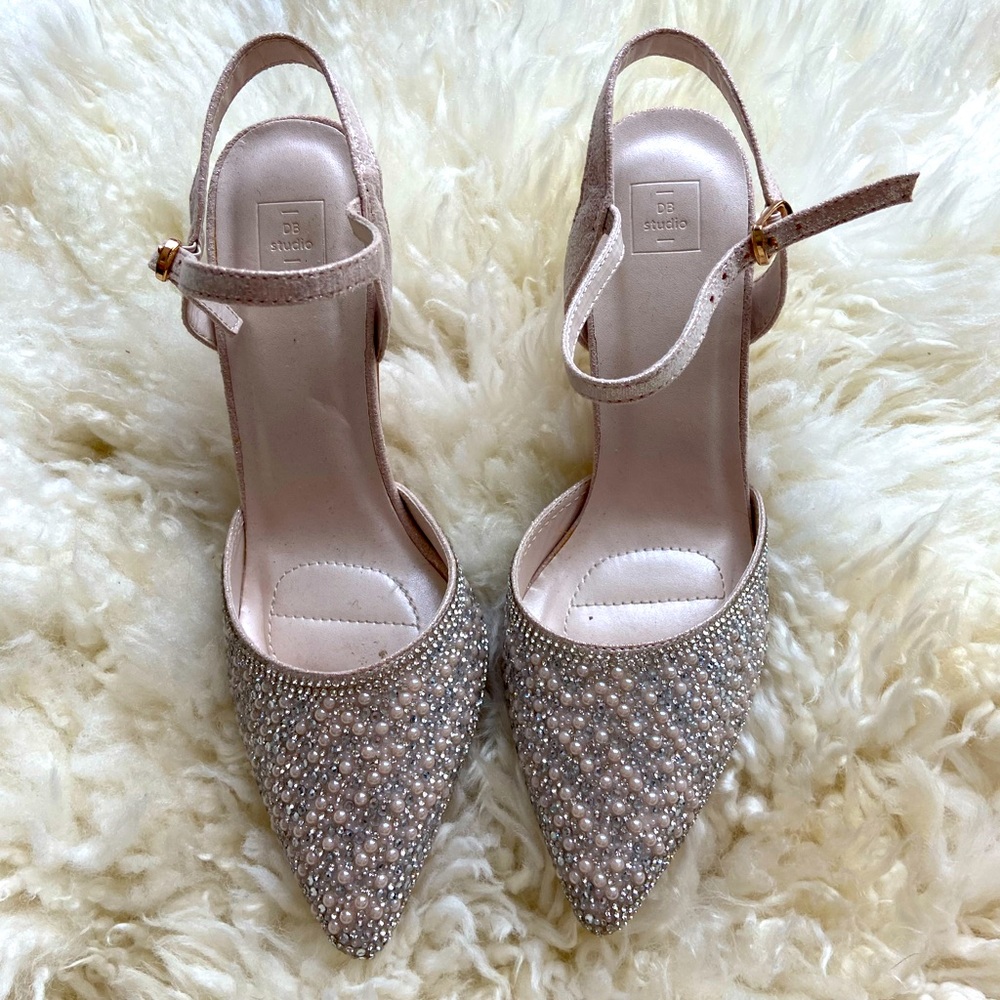 David's Bridal Sparkling Nude Heels